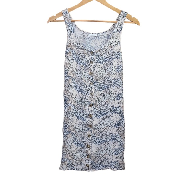 •TRUE CRAFT•IVORY BLUE/PINK/BROWN FLORAL BUTTON DOWN SLEEVELESS DRESS SIZE SMALL - Picture 1 of 9